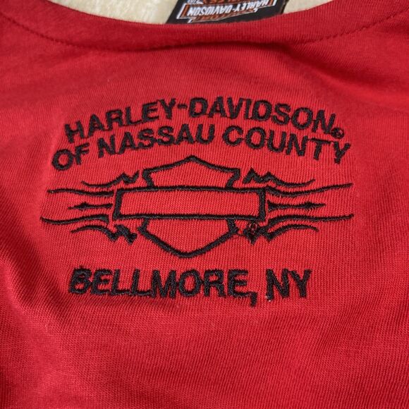 Women's Red Long Sleeve Embroidered Harley-Davidson Top Shirt Sz XL Bellmore NY - Picture 9 of 11